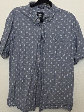 Men's Short-Sleeve Anchor Print Button-Down Shirt - Blue